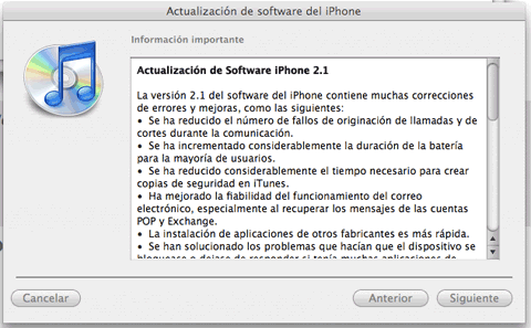Firmware 2.1 en iTunes