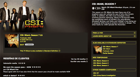 CSI Miami en HD en la iTunes Store