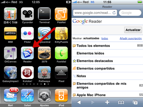 Google Reader en el iPhone 