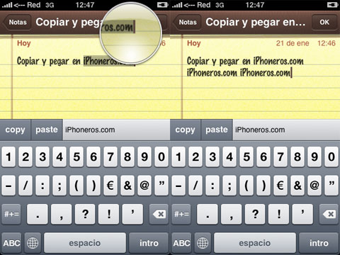 Copiar y pegar en el iPhone