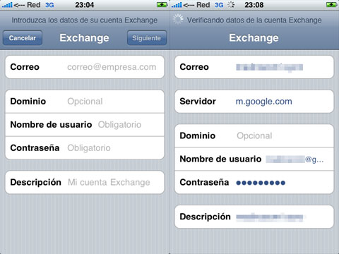 Parámetros de Google Sync en el iPhone