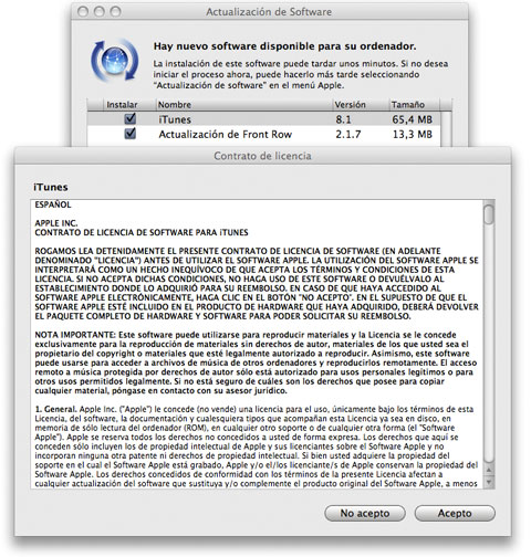 iTunes 8.1 en OS X - Actualización Automática