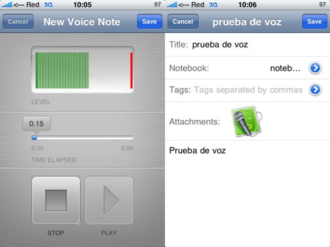 Grabador de voz en Evernote