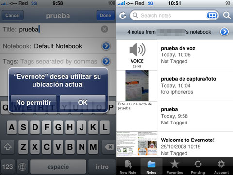 Evernote usando el GPS