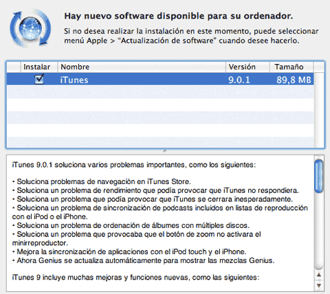 Nuevo iTunes 9.0.1