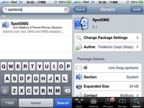 SpotSMS, busca dentro de los SMS