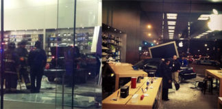 Coche estrellado en la Apple Store