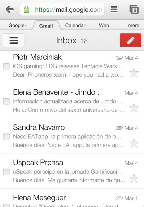Interfaz de la web de Gmail 