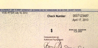 Cheque de 15 dólares
