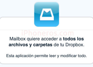 Mailbox pidiendo permiso para acceder a Dropbox