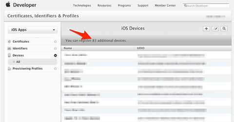 iOS Dev Center, registro de dispositivos