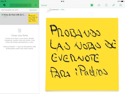 Probando las notas de Evernote para iPaderos