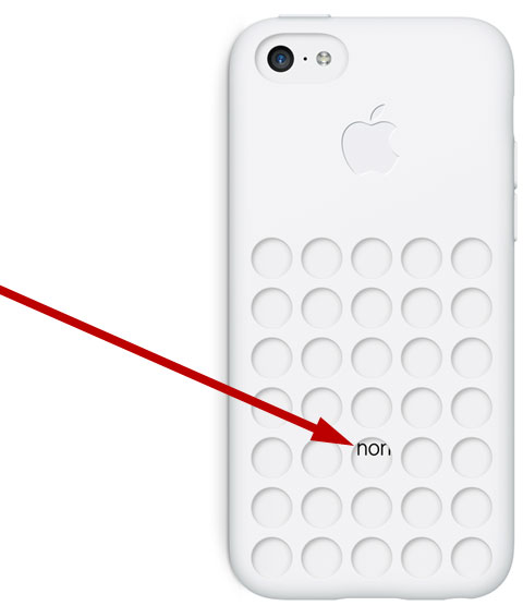 Detalle de la funda diseñada por Apple que tapa el nombre del iPhone