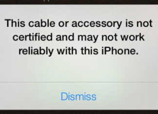 Mensaje que sale con un cable no certificado por Apple
