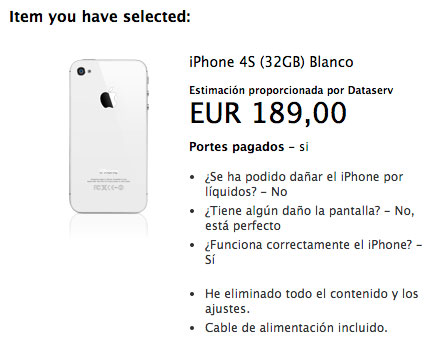 189 Euros por un iPhone 4S blanco de 32 GB libre