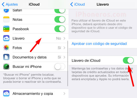 Ajustes de Keychain en iOS 7.0.3