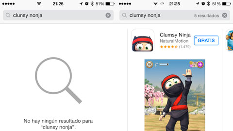 Buscando por Clumsy Ninja en la App Store