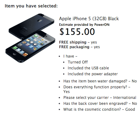 iPhone 5S negro de 32 GB valorado en 155 USD