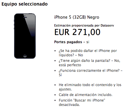 iPhone 5 de 32 GB valorado en 271€