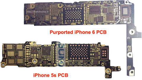 Supuesta placa base del iPhone 6 comparada con la del iPhone 5S