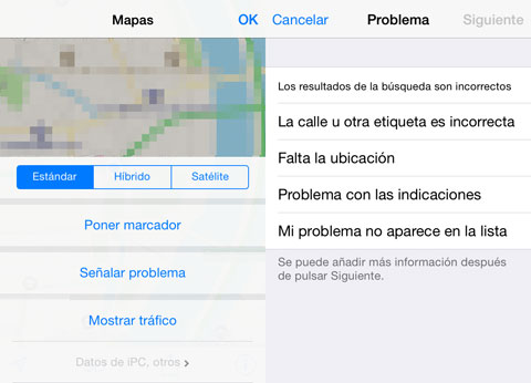 Comunicar bugs en los Mapas de Apple