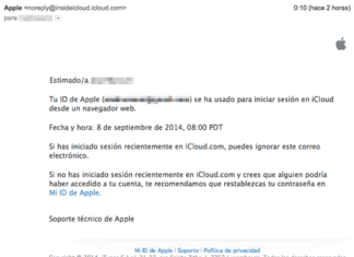 Email de aviso de iCloud