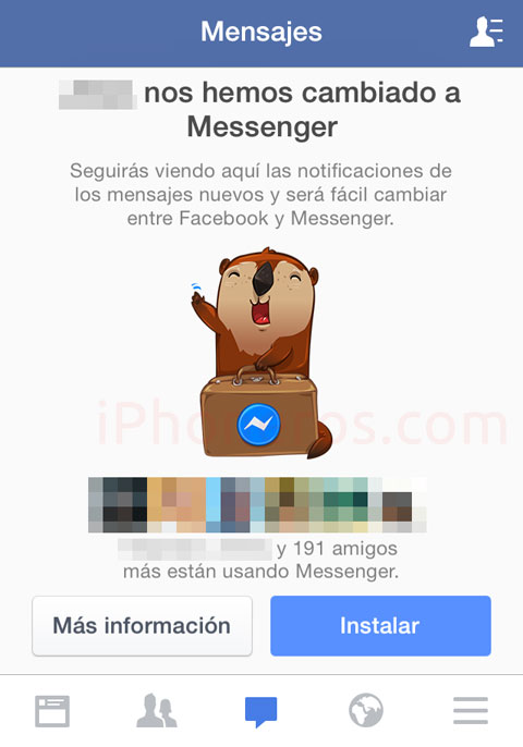 Obligación de instalar la App de Facebook Messenger