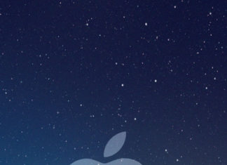 Fondo de estrellas con el logo de Apple