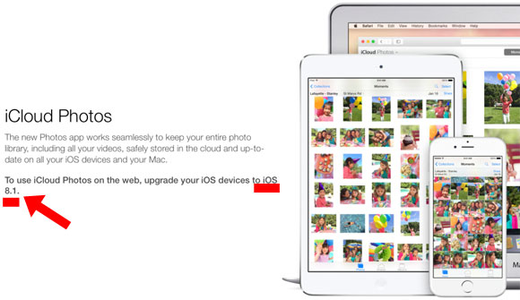 Mención a iOS 8.1 en iCloud.com