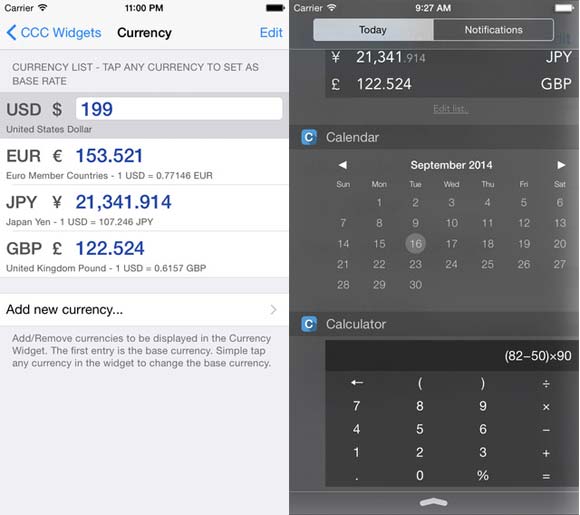 Widgets - Calculator, Currency and Calendar