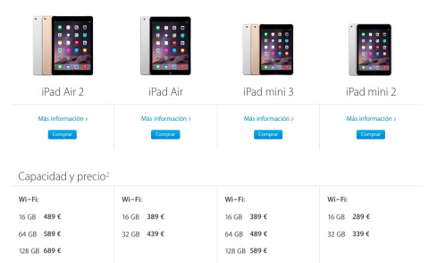iPads en la web de Apple