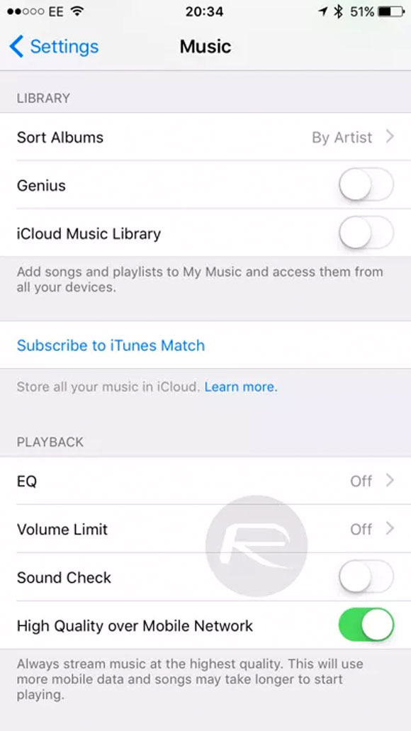 Ajustes de Apple Music en iOS 9