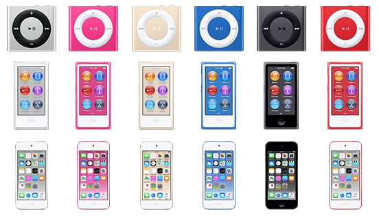 Nuevos colores del iPod touch nano y shuffle