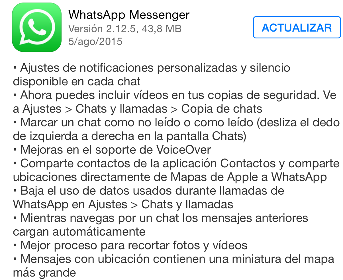 Cambios de actualización en Whatsapp