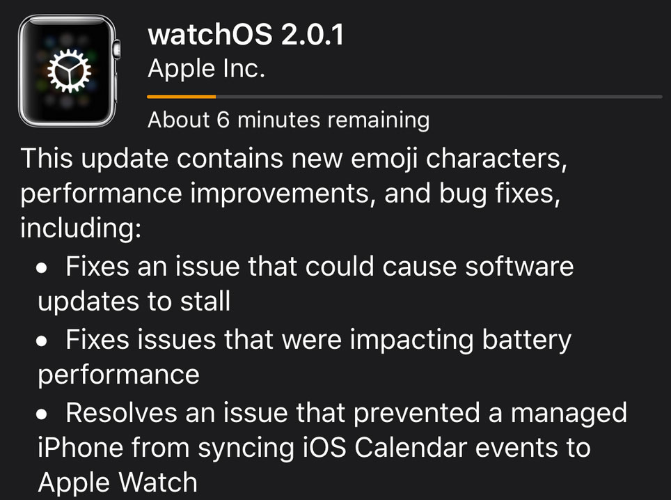 Actualización a watchOS 2.0.1