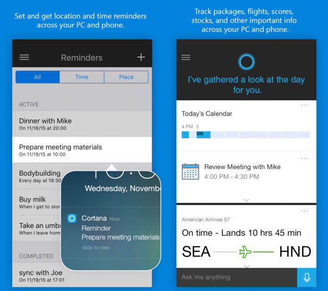 App de Cortana en iOS
