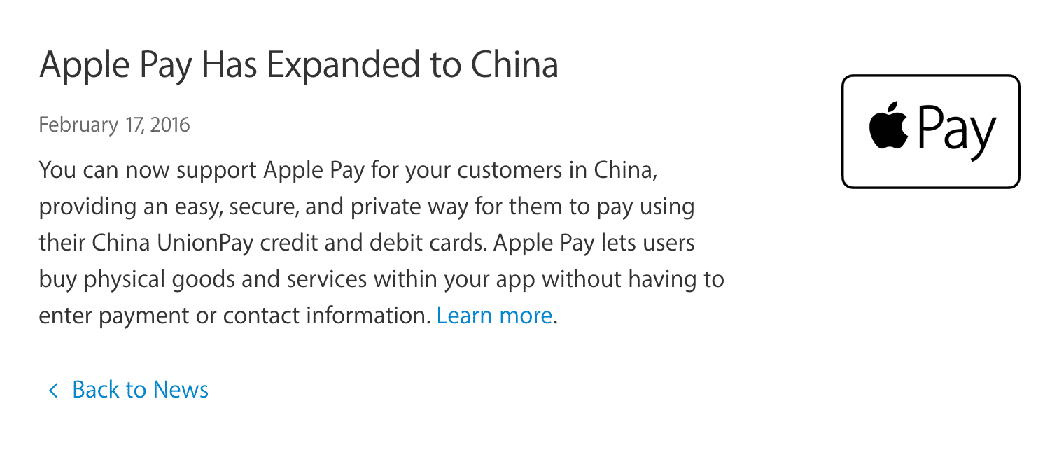 Apple Pay se lanza en China