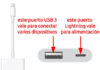Puerto USB 3 y USB C del adaptador Lightning