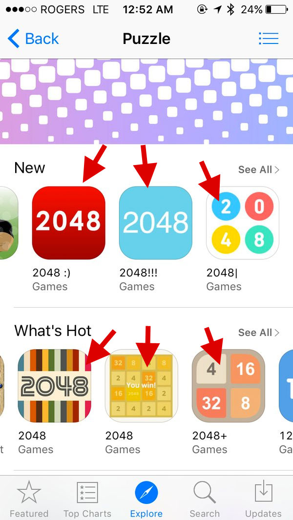 Seis copias de 2048 en la App Store