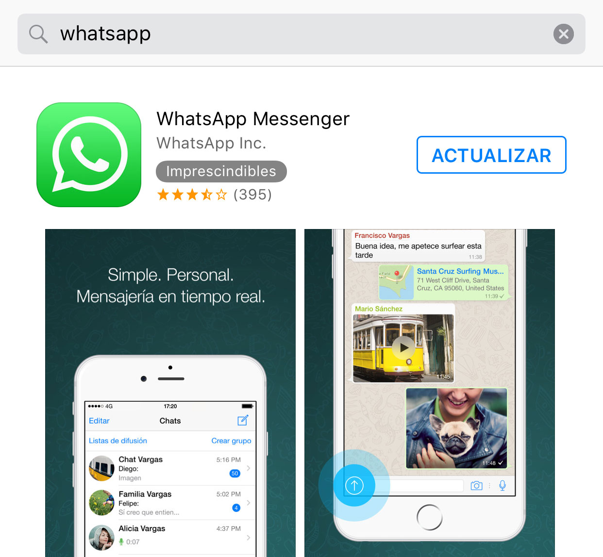 Buscando Whatsapp en la App Store