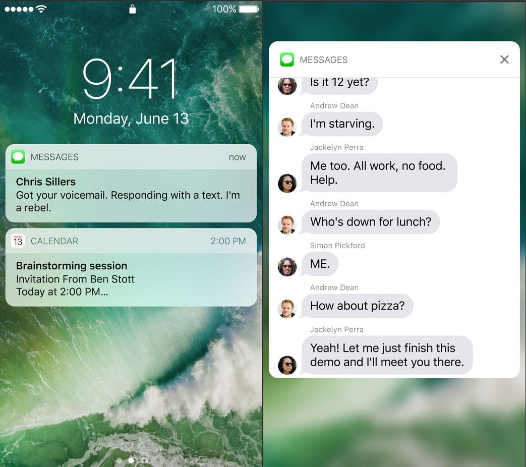 Nueva pantalla de bloqueo de iOS 10 con notificaciones avanzadas