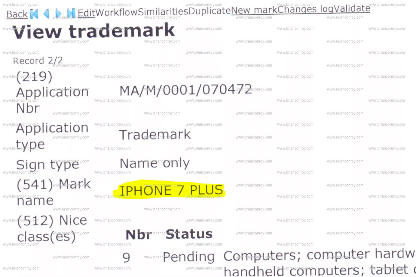 Registro de marca iPhone 7 Plus