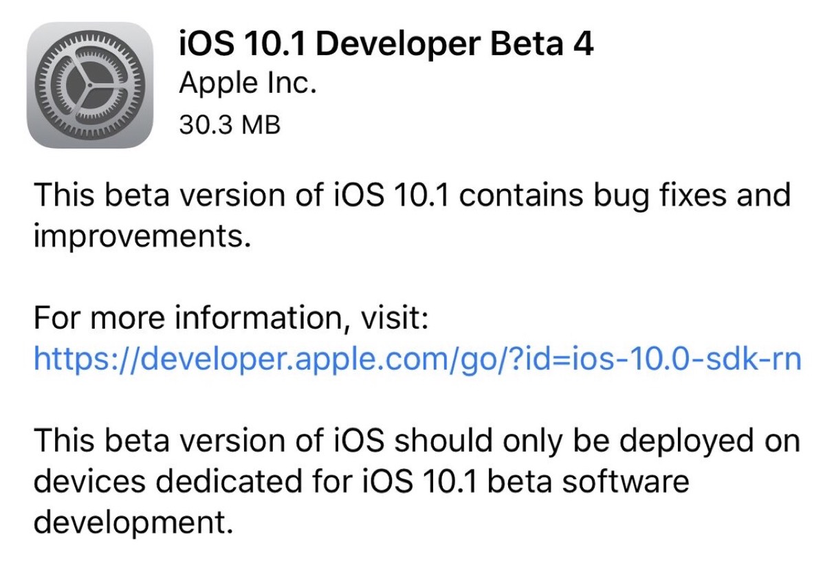 iOS 10.1 beta 4