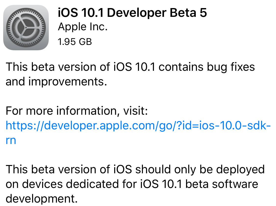 iOS 10.1 beta 5