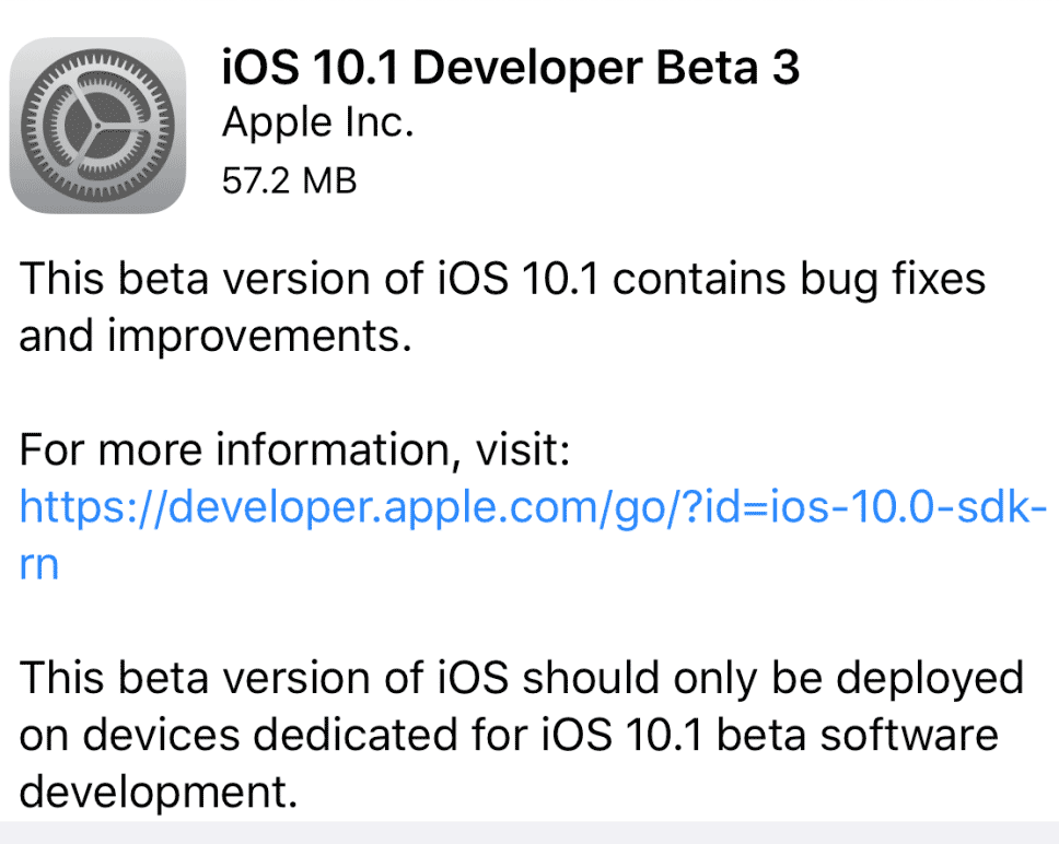Tercera versión beta de iOS 10.1