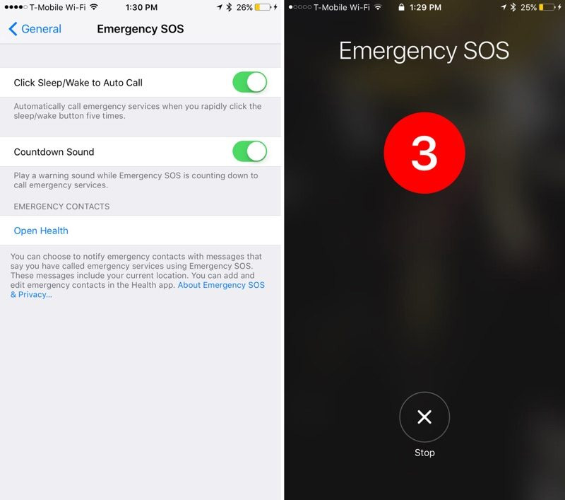 Llamadas de emergencia en iOS 10.2