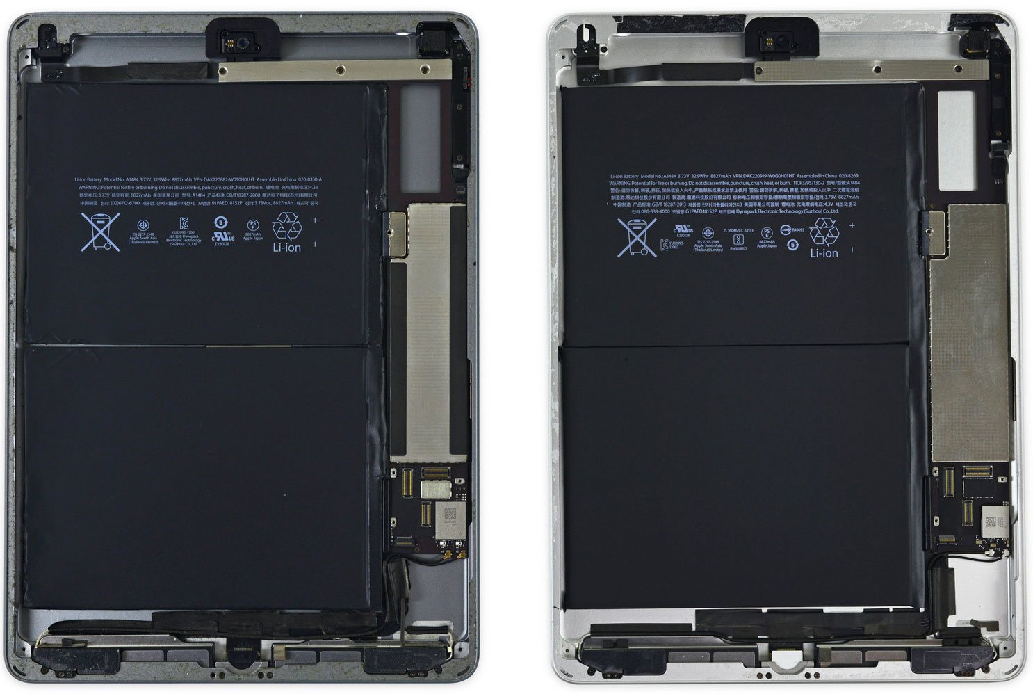 Comparación del iPad Air 1 y nuevo iPad con A9 por dentro