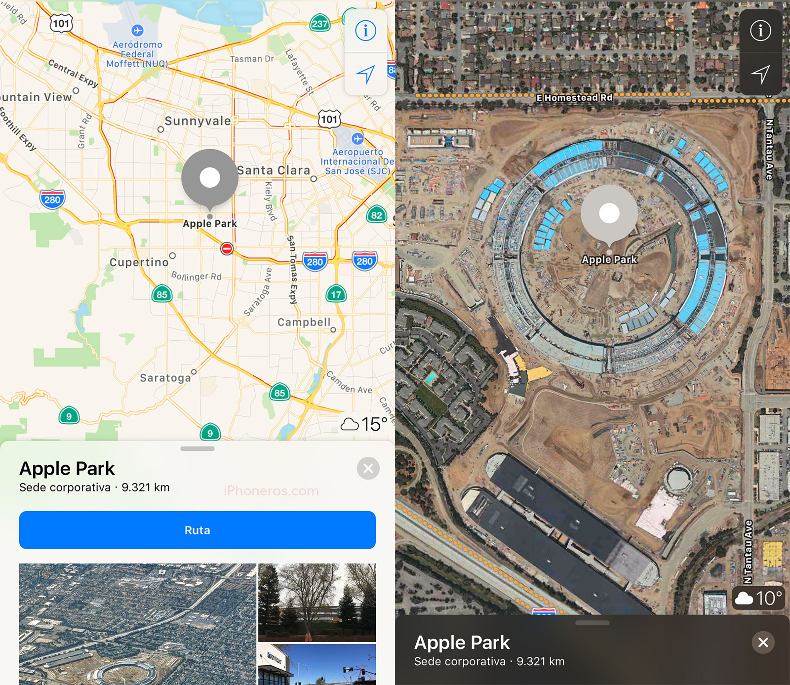 Apple Park en obras en la App de Mapas