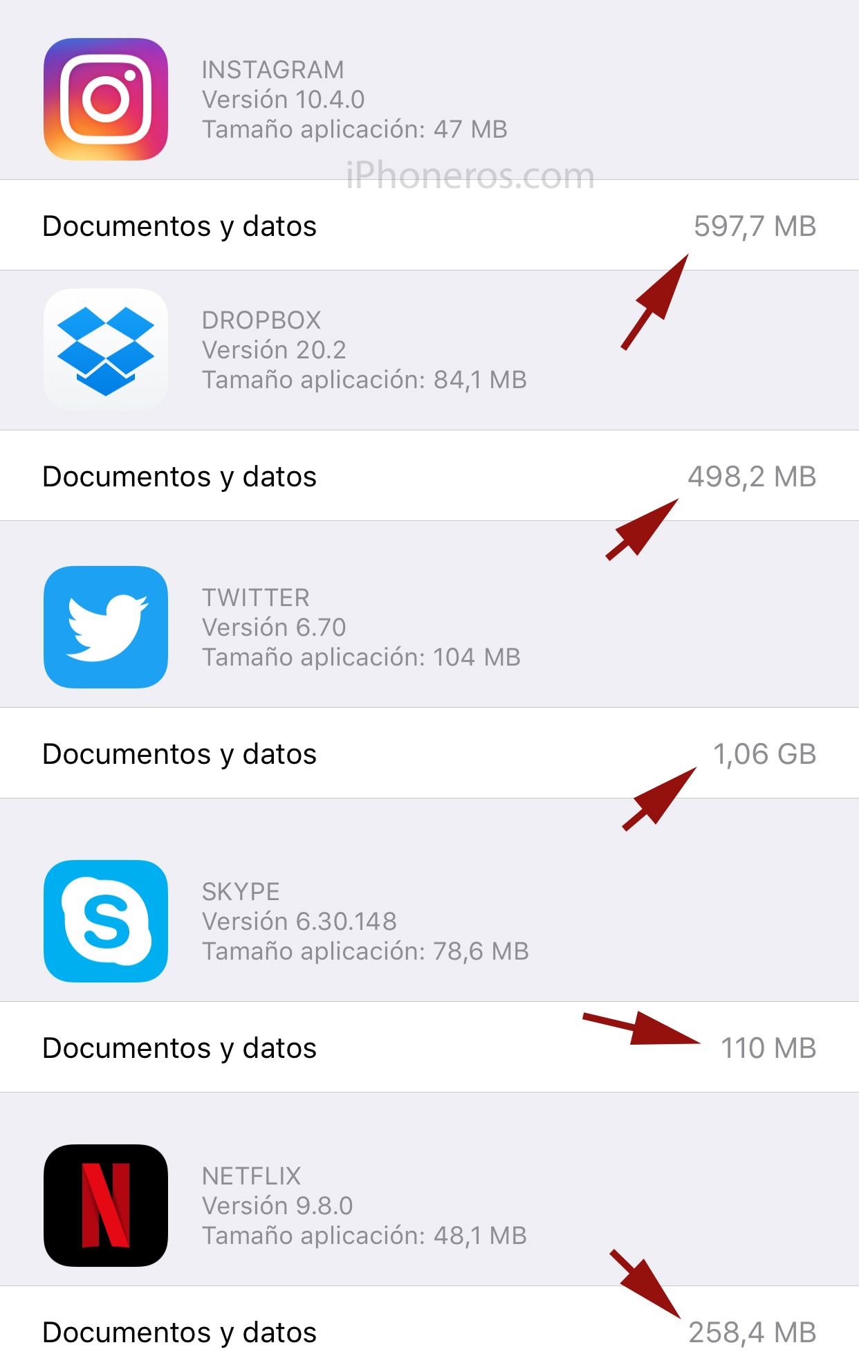 Apps más pesadas instaladas en iOS