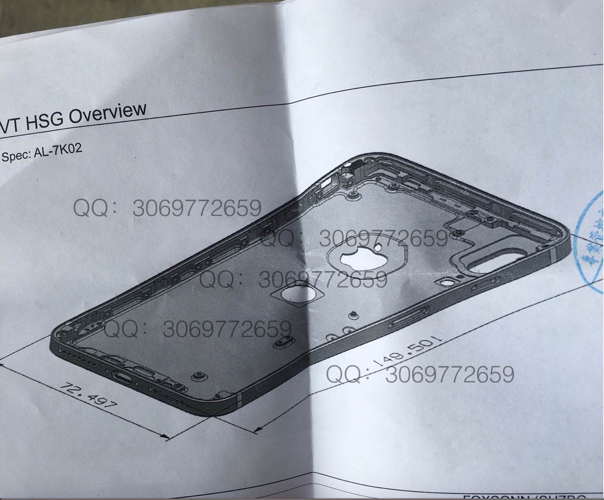 Supuesta carcasa trasera del iPhone 8 con el botón Home detrás